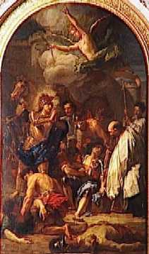 Saint Louis soignant les blesss aprs la dfaite de Mansourah; tableau de Jean Baptiste Jouvenet command par Louis XIV pour l'autel de la chapelle saint Louis dans la chapelle royale du chteau de Versailles