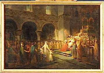 Couronnement de Ppin le Bref  Saint Denis Peinture de Franois Dubois commande par Louis Philippe pour le muse de Versailles en 1837